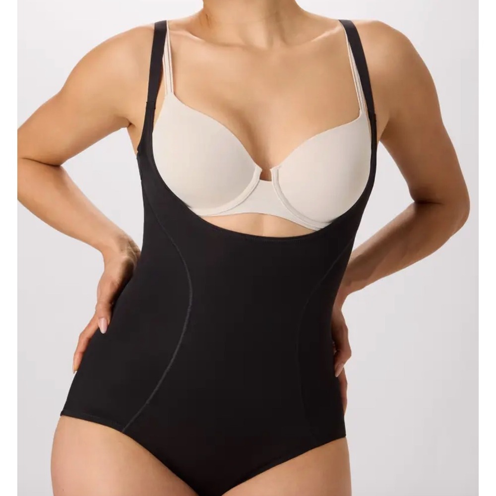 Maidenform Black Open Bust Tummy Control Shapewear Bodysuit Womens Large DM1007